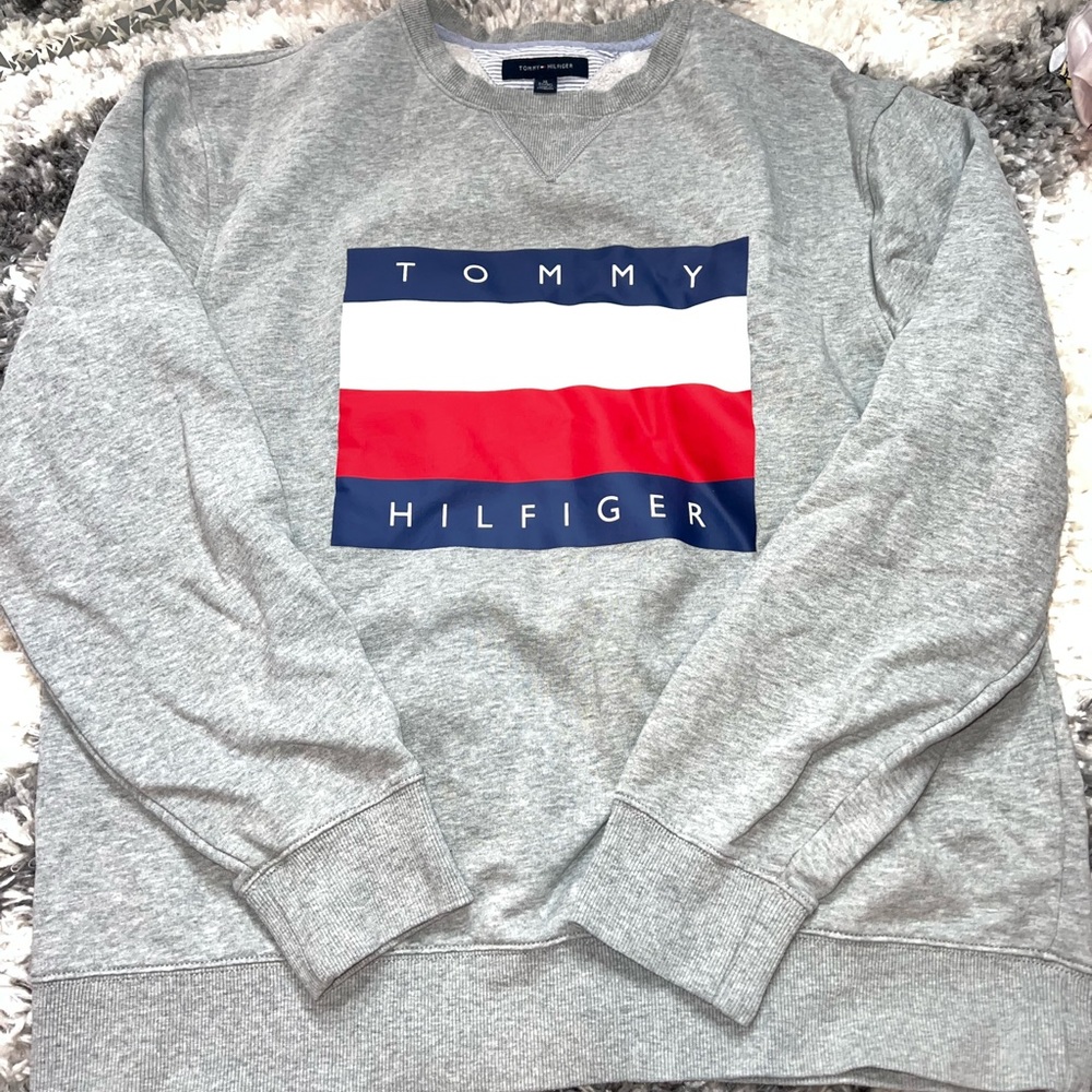 Tommy Hilfiger Mens Gray Long Sleeve Fleece Pullover Sweatshirt Size X Large